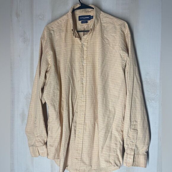 Ralph Lauren Tilden shirt yellow grey and white check button front,‎ size Large - Picture 1 of 10